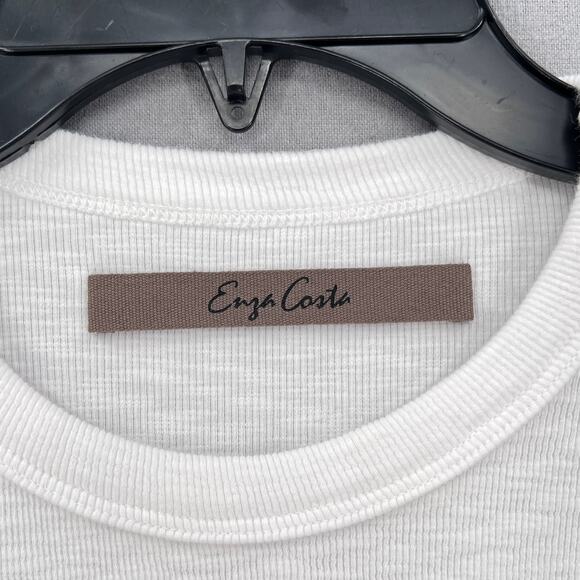 ENZA COSTA Textured Knit Crew Neck Top Womens Medium White Long Sleeve Shirt NEW - Picture 10 of 16